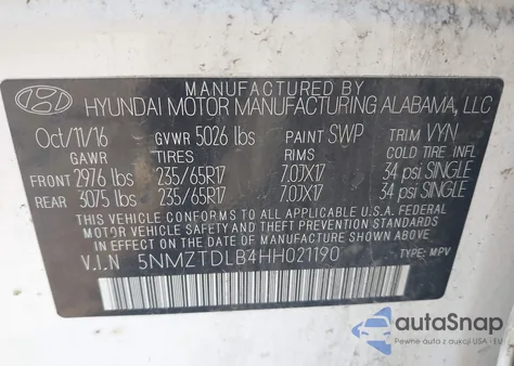 2017 Hyundai Santa Fe Sport from USA, damaged, VIN 5NMZTDLB4HH021190